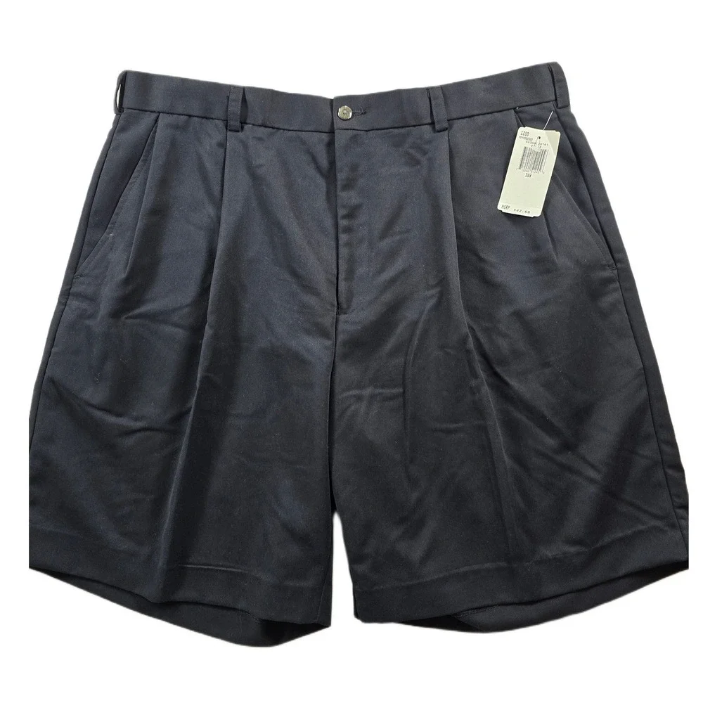 IZOD Golf Shorts Mens 38 Navy Blue Polyester Microfiber Pleated Front NEW